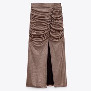 Zara Copper SPARKLY DRAPED SKIRT Size Large